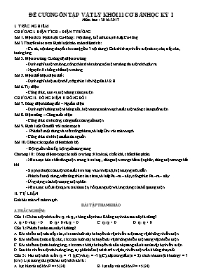 Đề cương ôn thi học kì I Vật lí lớp 11 - Năm học 2016-2017